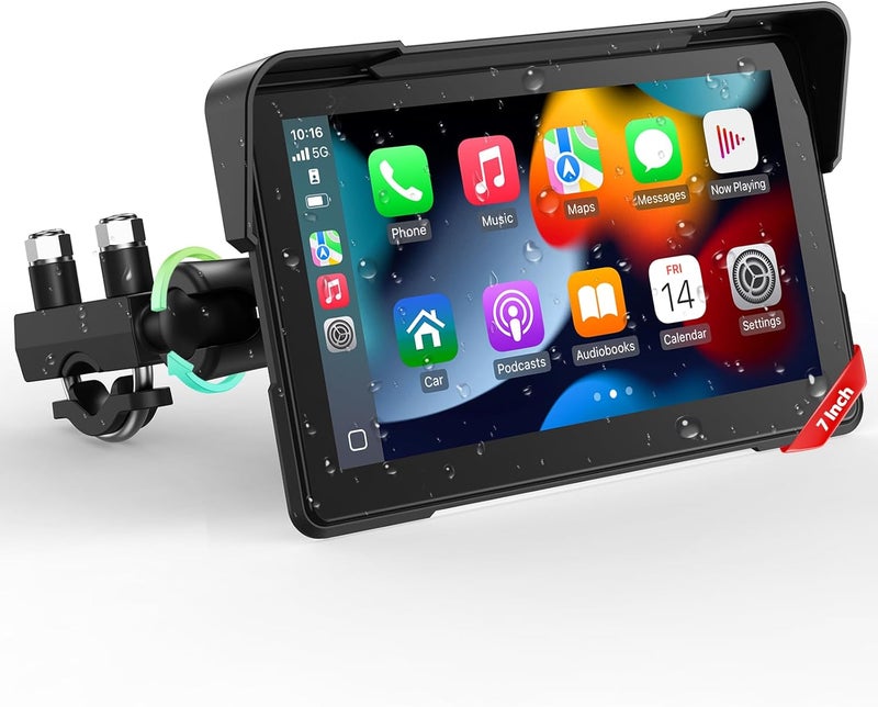 LAMTTO 7-Inch Wireless Motorcycle Carplay GPS Navigation System with Apple Carplay and Android Auto, Portable Moto Car Play Screen with Dual Bluetooth, Navigation, Siri, Google Assistant, Anti-Glare - Image 1